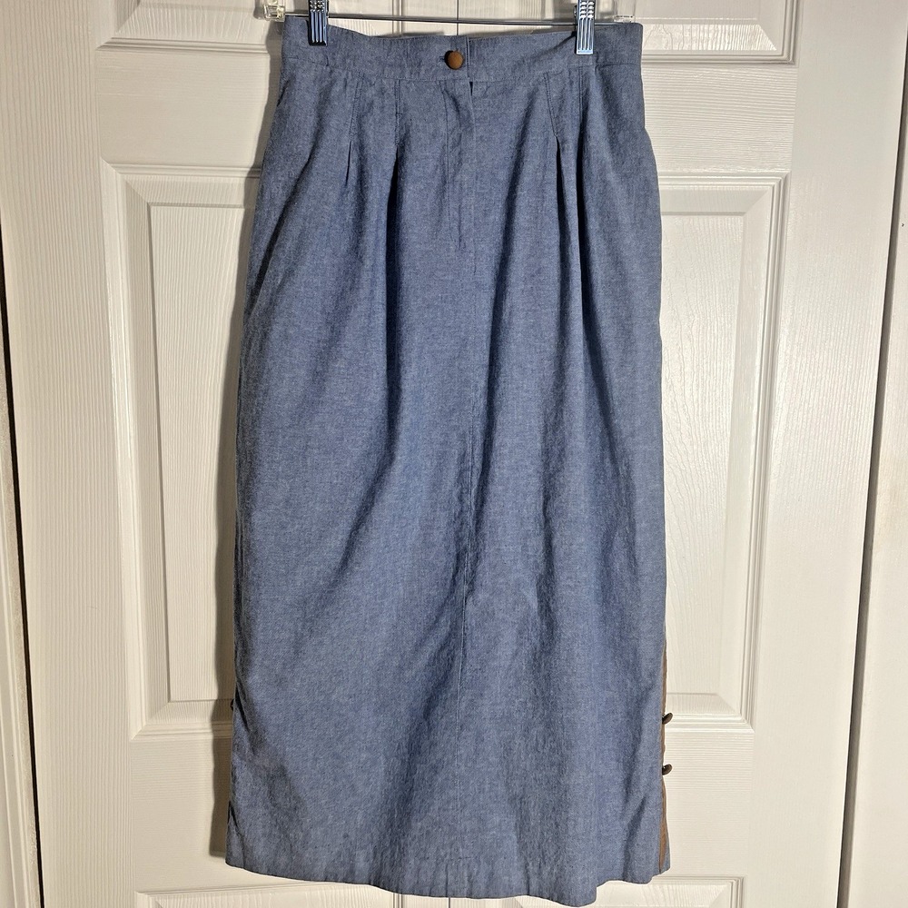 Vintage Alexander Campbell 80s Skirt Women 10 Blue Brown Panel Black Slit Midi